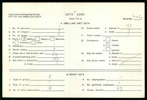 WPA Low income housing area survey data card 141, serial 21060