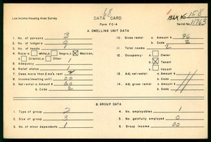 WPA Low income housing area survey data card 68, serial 11763