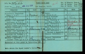 WPA block face card for household census (block 221) in Los Angeles
