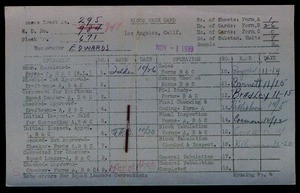 WPA block face card for household census of Miraflores, Elberon, Upland, Herbert, Meyler Streets, in Los Angeles County
