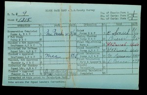 WPA block face card for household census of 68th, Converse, 67th, Holmes Streets, in Los Angeles County