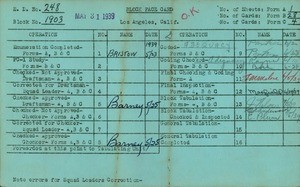 WPA block face card for household census (block 1903) in Los Angeles