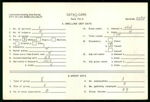 WPA Low income housing area survey data card 39, serial 11032