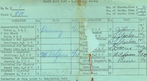 WPA block face card for household census of Herbert, Harris, Gage Streets, in Los Angeles County