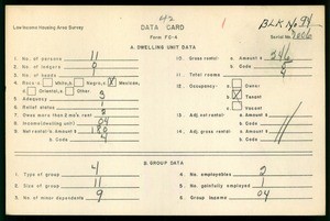 WPA Low income housing area survey data card 42, serial 7006