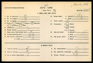 WPA Low income housing area survey data card 64, serial 15448