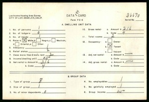 WPA Low income housing area survey data card 194, serial 36670