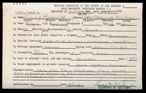 WPA household census employee document for Horace M. Finley, Los Angeles
