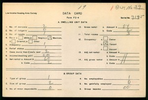 WPA Low income housing area survey data card 19, serial 9195