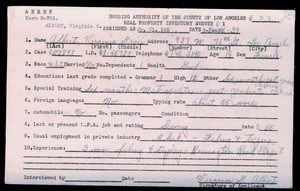 WPA household census employee document for Virginia G. Albert, Los Angeles