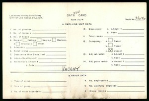 WPA Low income housing area survey data card 204, serial 38020, vacant