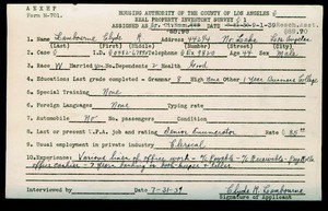 WPA household census employee document for Clyde R. Lambourne, Los Angeles