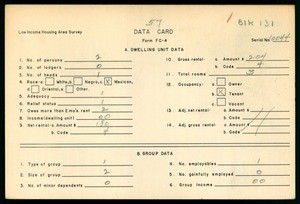 WPA Low income housing area survey data card 57, serial 10044