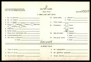 WPA Low income housing area survey data card 228, serial 27427, vacant