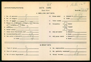 WPA Low income housing area survey data card 65, serial 7259