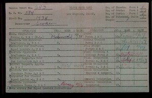 WPA block face card for household census of 106th, 107th, Stanford Streets, in Los Angeles County