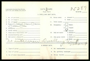 WPA Low income housing area survey data card 241, serial 35287, vacant