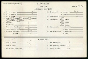 WPA Low income housing area survey data card 121, serial 14372