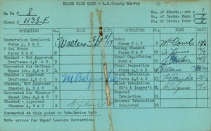 WPA block face card for household census (block 1138E) in Los Angeles County