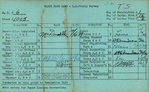WPA block face card for household census (block 1003) in Los Angeles County