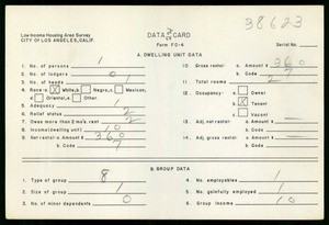WPA Low income housing area survey data card 221, serial 38623