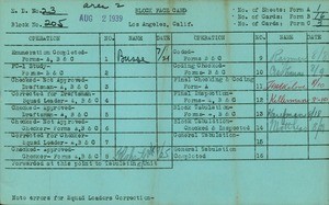 WPA block face card for household census (block 205) in Los Angeles