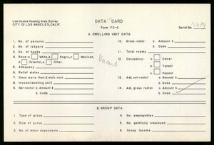 WPA Low income housing area survey data card 134, serial 12686, vacant