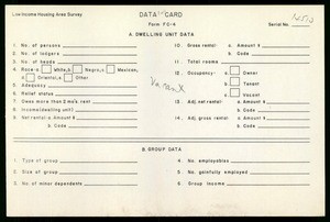 WPA Low income housing area survey data card 121, serial 14510, vacant