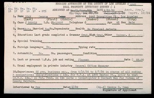 WPA household census employee document for George Dean, Los Angeles