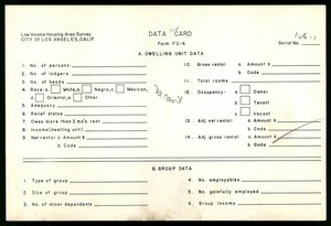 WPA Low income housing area survey data card 132, serial 12611, vacant