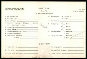 WPA Low income housing area survey data card 133, serial 19711, vacant