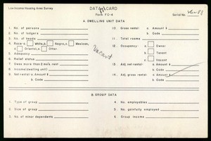 WPA Low income housing area survey data card 171, serial 26288, vacant