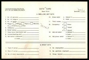 WPA Low income housing area survey data card 139, serial 20964, vacant