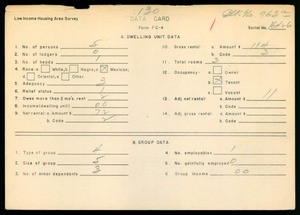 WPA Low income housing area survey data card 130, serial 16486