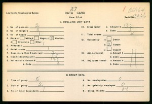 WPA Low income housing area survey data card 27, serial 13226
