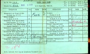 WPA block face card for household census of Grand, Bunker Hill Streets, in Los Angeles