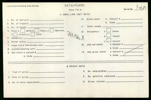 WPA Low income housing area survey data card 168, serial 32981, vacant