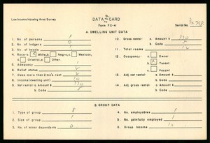 WPA Low income housing area survey data card 229, serial 34798