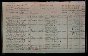 WPA block face card for household census (block 769) of 59th Place, 60th, Halldale Streets, in Los Angeles