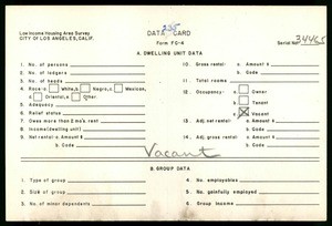 WPA Low income housing area survey data card 235, serial 34465, vacant