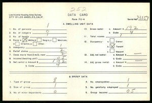 WPA Low income housing area survey data card 252, serial 23357