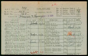 WPA block face card for household census (block 124) in Los Angeles County