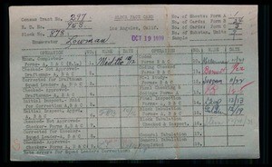 WPA block face card for household (block 878) of 8th, 9th, Cabrillo Streets in Los Angeles County