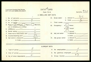 WPA Low income housing area survey data card 148, serial 9363