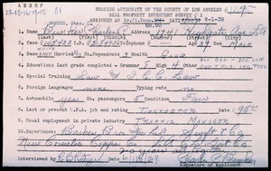 WPA household census employee document for Charles C. Bunker, Los Angeles
