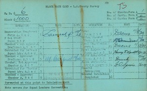 WPA block face card for household census (block 1000) in Los Angeles County