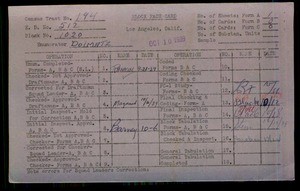 WPA block face card for household census (block 1020) in Los Angeles County