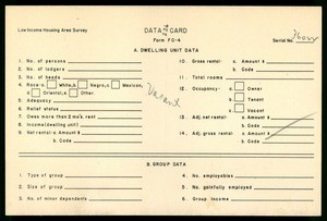WPA Low income housing area survey data card 236, serial 36022, vacant