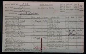 WPA block face card for household census of 48th, 49th Streets, in Los Angeles County