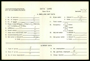 WPA Low income housing area survey data card 131, serial 24318
